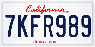 CA license plate 7KFR989