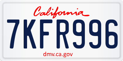 CA license plate 7KFR996