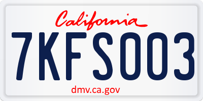 CA license plate 7KFS003