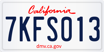 CA license plate 7KFS013
