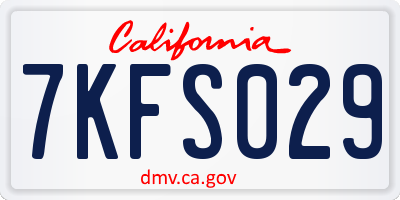 CA license plate 7KFS029