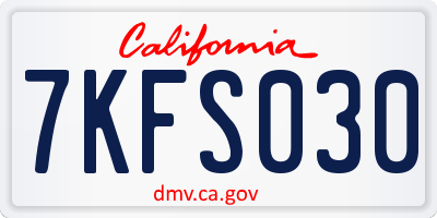 CA license plate 7KFS030