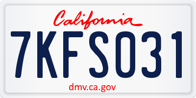 CA license plate 7KFS031