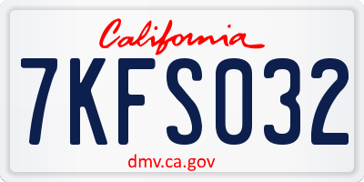 CA license plate 7KFS032