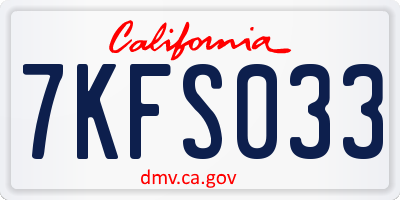 CA license plate 7KFS033