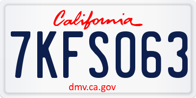 CA license plate 7KFS063
