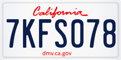 CA license plate 7KFS078