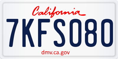 CA license plate 7KFS080