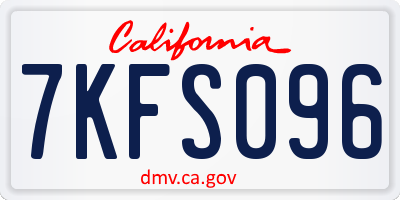 CA license plate 7KFS096