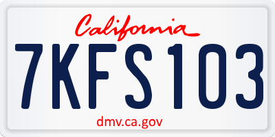 CA license plate 7KFS103