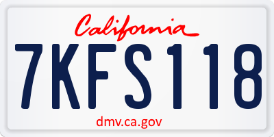 CA license plate 7KFS118