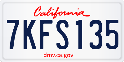 CA license plate 7KFS135