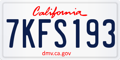 CA license plate 7KFS193