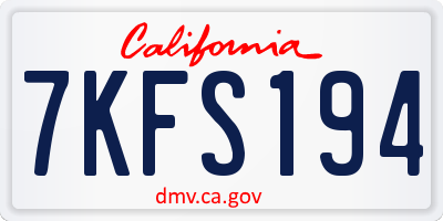 CA license plate 7KFS194