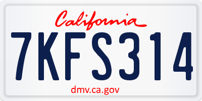 CA license plate 7KFS314
