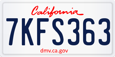 CA license plate 7KFS363