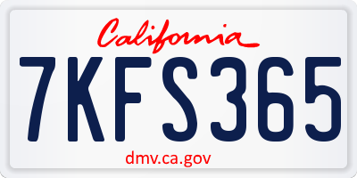 CA license plate 7KFS365