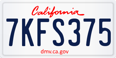 CA license plate 7KFS375