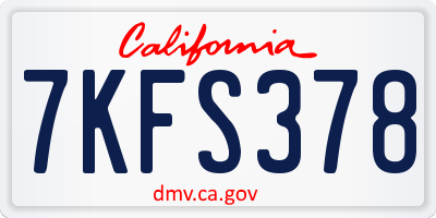 CA license plate 7KFS378