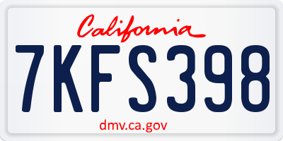 CA license plate 7KFS398