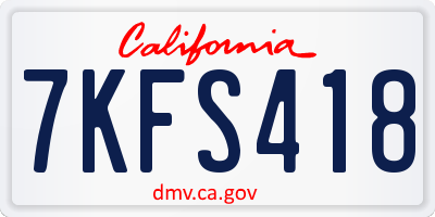 CA license plate 7KFS418