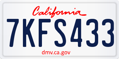 CA license plate 7KFS433