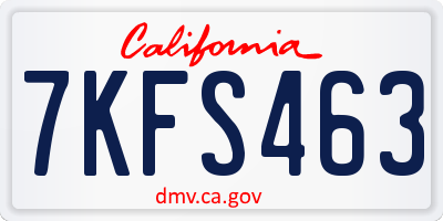 CA license plate 7KFS463