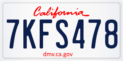 CA license plate 7KFS478