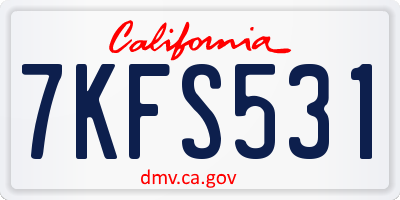 CA license plate 7KFS531