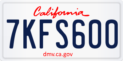 CA license plate 7KFS600