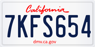 CA license plate 7KFS654
