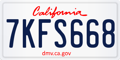 CA license plate 7KFS668