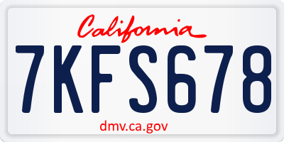CA license plate 7KFS678
