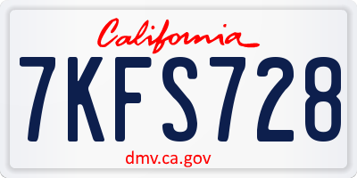 CA license plate 7KFS728