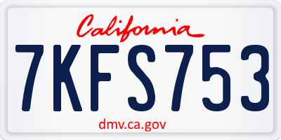 CA license plate 7KFS753