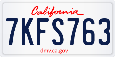 CA license plate 7KFS763