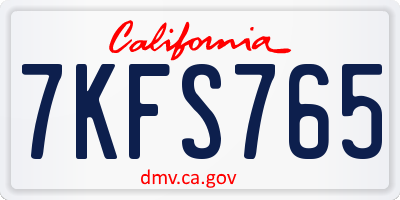 CA license plate 7KFS765