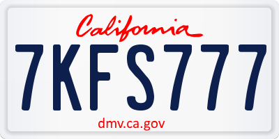 CA license plate 7KFS777