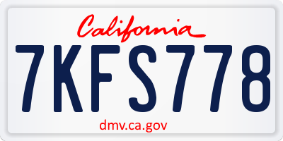 CA license plate 7KFS778