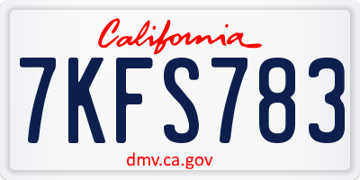 CA license plate 7KFS783