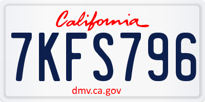 CA license plate 7KFS796