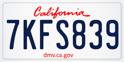 CA license plate 7KFS839