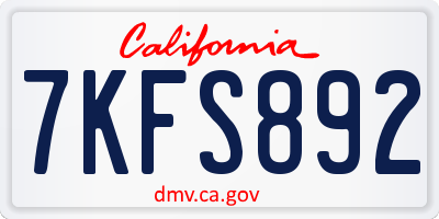 CA license plate 7KFS892