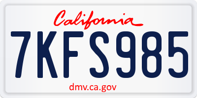 CA license plate 7KFS985
