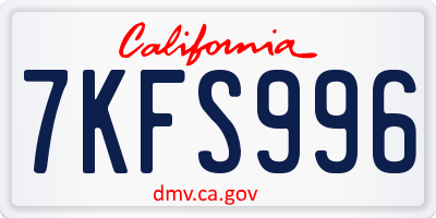CA license plate 7KFS996