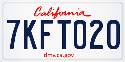 CA license plate 7KFT020