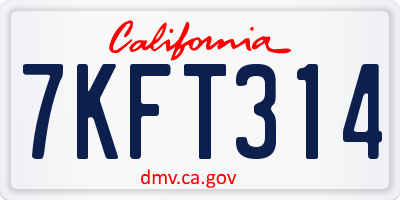 CA license plate 7KFT314