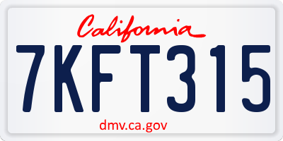 CA license plate 7KFT315
