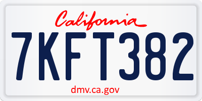 CA license plate 7KFT382