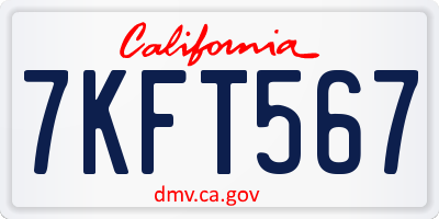 CA license plate 7KFT567